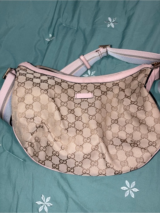 Gucci Handbags - Gucci Beige GG Canvas Hobo with Pink Trim and Strap